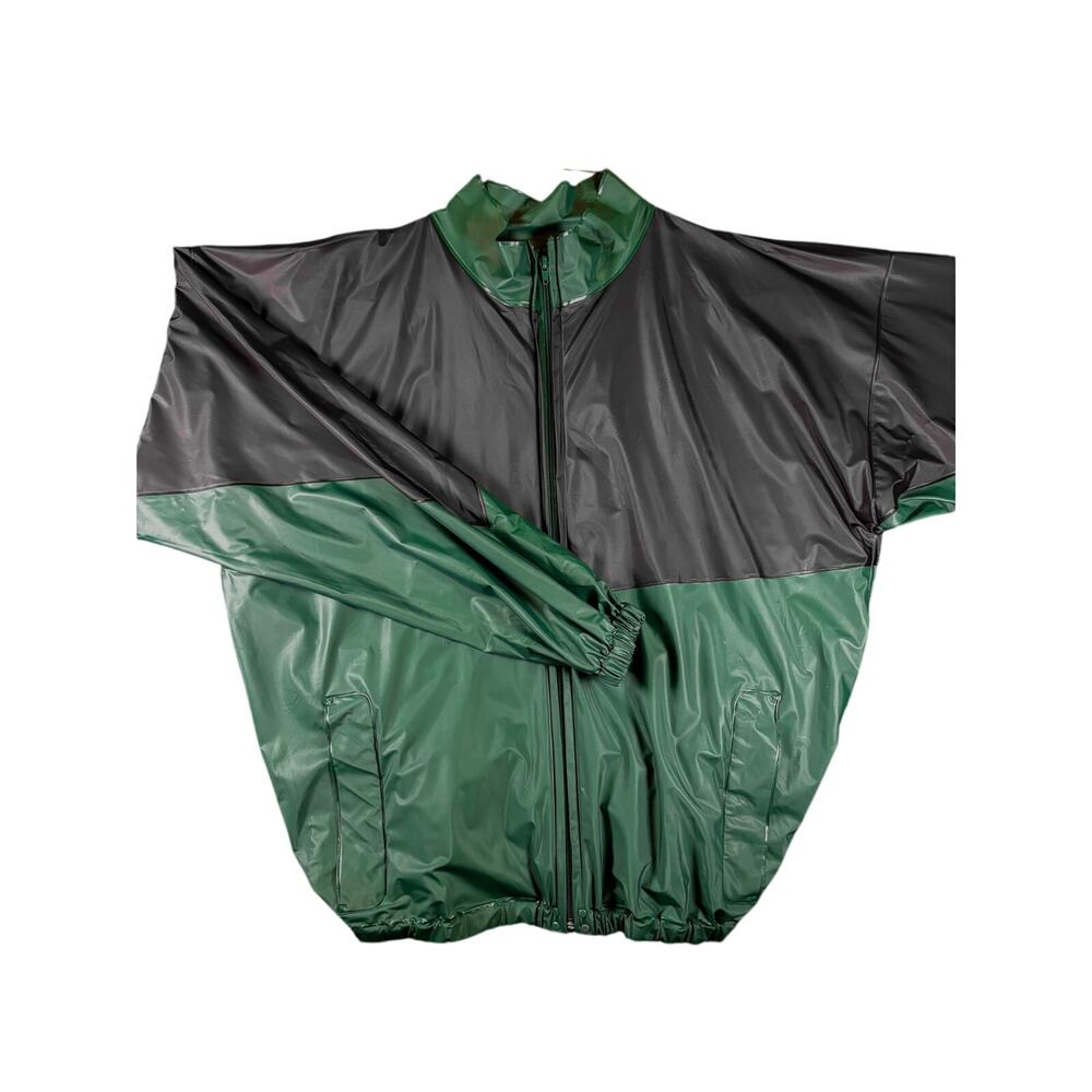 Vintage XL Green Black Vinyl Sauna Sweat Suit Colorblock Jacket